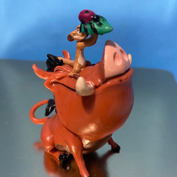DISNEY’S THE LION KING VTG 90s APPLAUSE PUMBAA WARHOG & TIMON HOLDING BUG PVC 3” - Picture 3 of 9